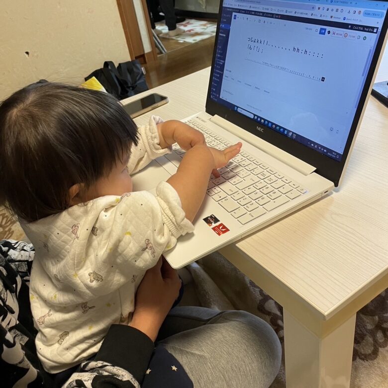 パソコンを入力する赤ちゃん